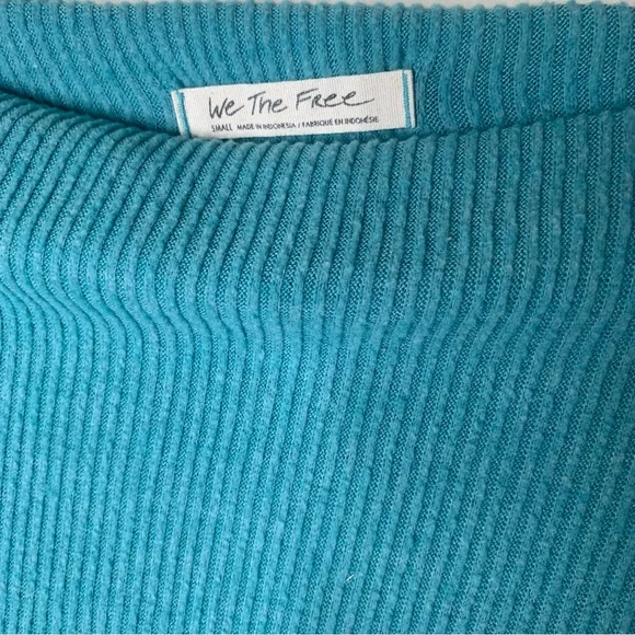 We the Free Free People Main Squeeze Hacci Top Aqua Bright Blue Sweater Sz Small - Picture 4 of 7